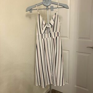 Fancyinn Black and White Striped Midi Dress